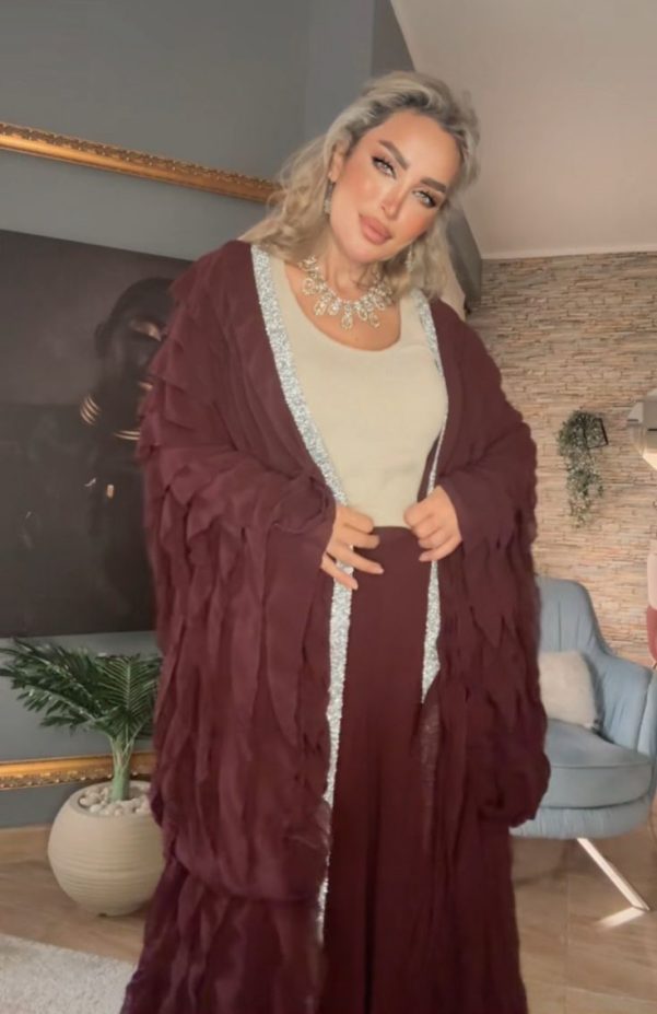 Maroon Feather Wrap – Abaya set